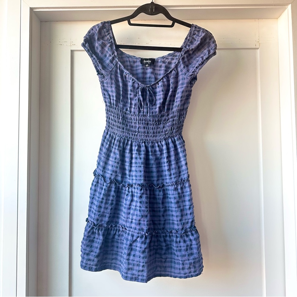 Blue Checked Gingham Mini Dress